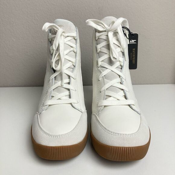 Sorel Out N About Women’s Wedge Leather Suede Lace Up Boot in Sea Salt/Gum 10.5 - Picture 2 of 7